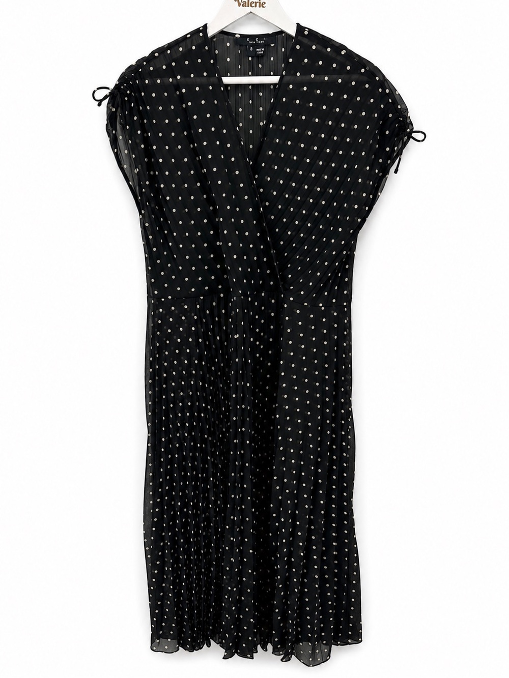 ECI Black & White Polka Dot Midi Dress Sheer Size 8 Designer Whimsy